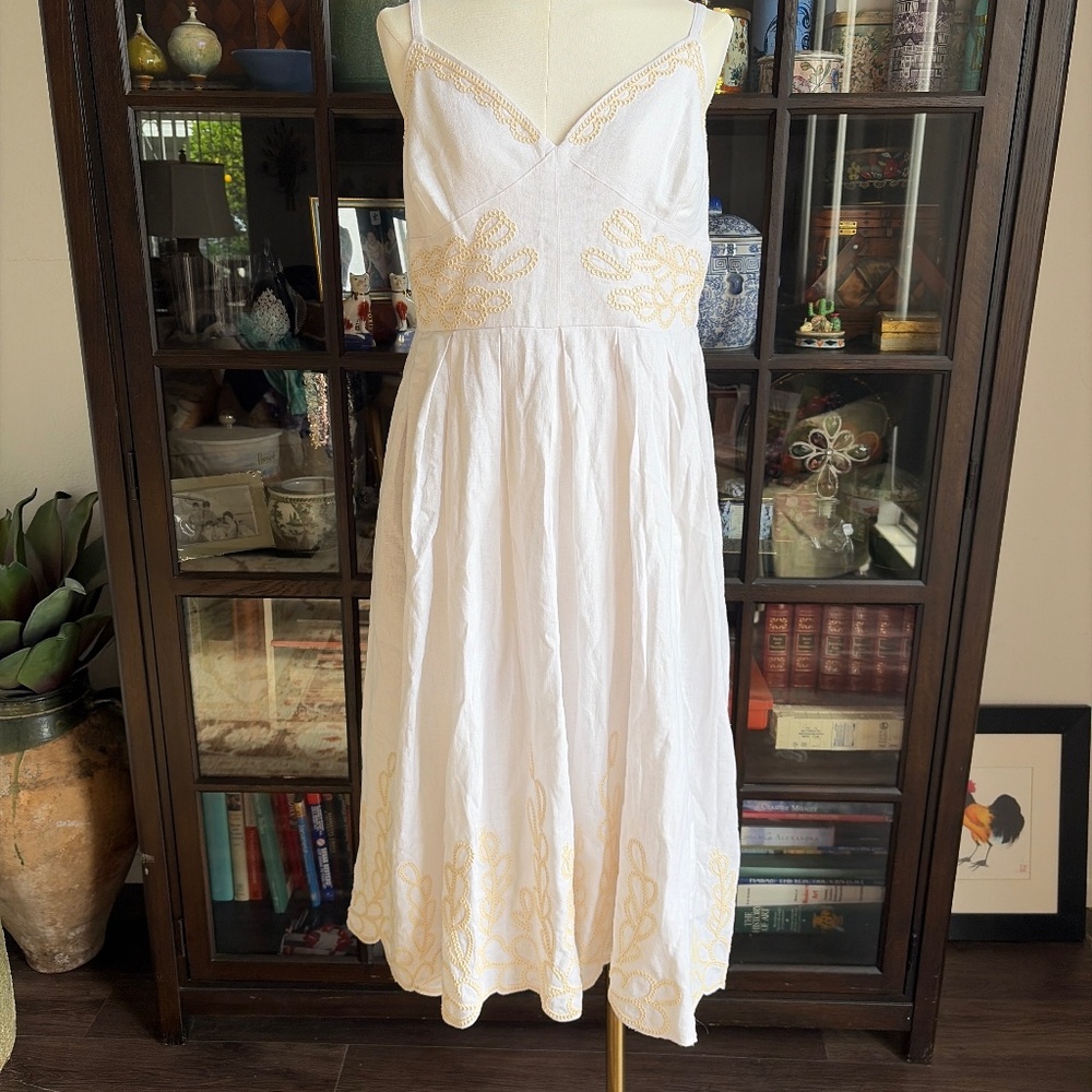 Christian Lacroix, Crewel Stitch Embroidered Linen Sun Dress, size large
